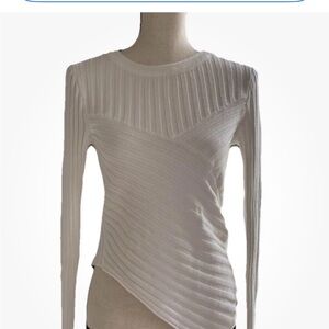 White Ribbed Long Sleeve Asymmetrical sweater size L